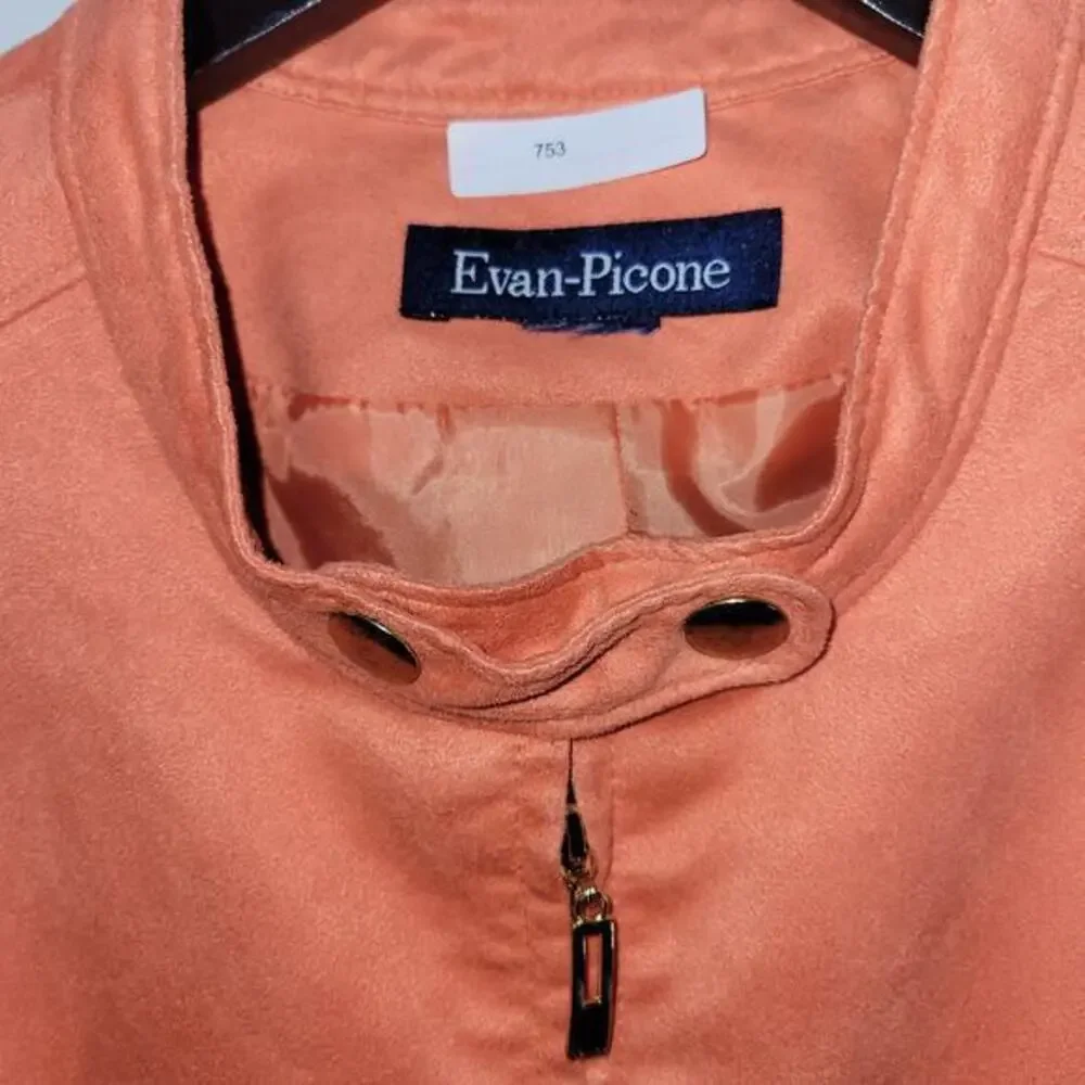 Evan-Picone Jacket Size Large Peach Long‎ Sleeve Pockets Faux Suede Zip Up